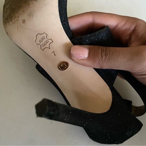Charles David Black Icon Glitter Sandal Heels- Size 7 - Picture 6 of 6